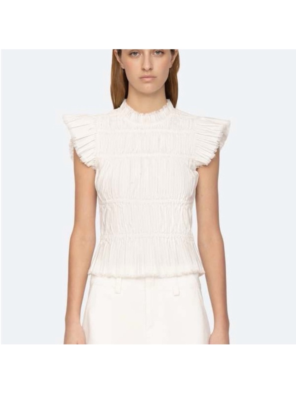 Sea New York Grier White Pleated Blouse